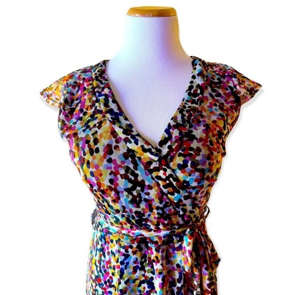 ILE New York Flutter Sleeve Multicolored Spring Tie Dress Size‎ 6